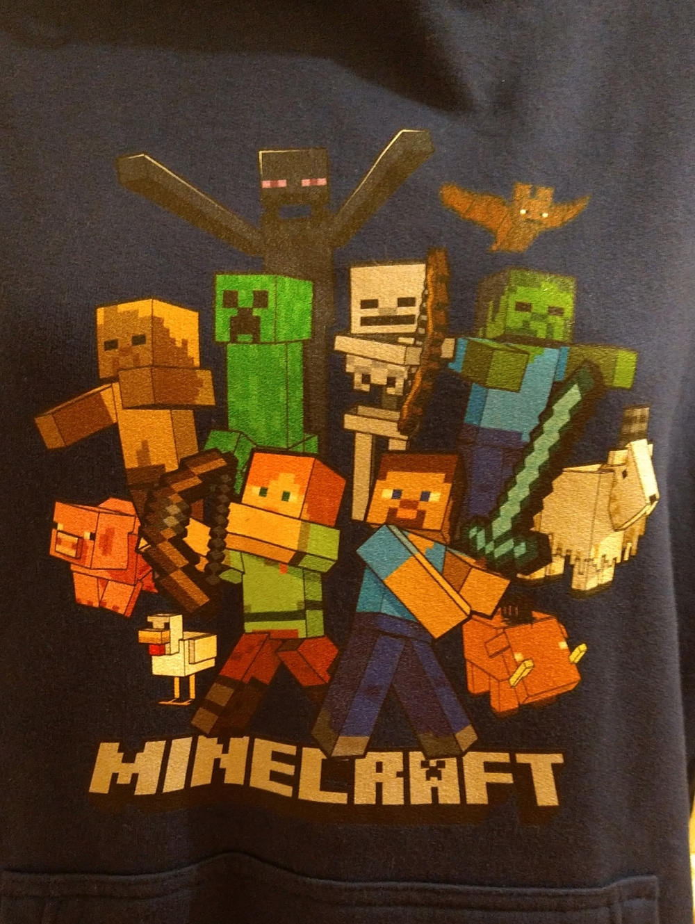 NWT Unisex Navy Minecraft Heroes And Enemies Group Pullover Hoodie Sz M  * 🎁